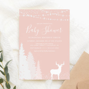 Invitation Baby Shower Rose Pâle Rustique Hiver Cerf Forêt
