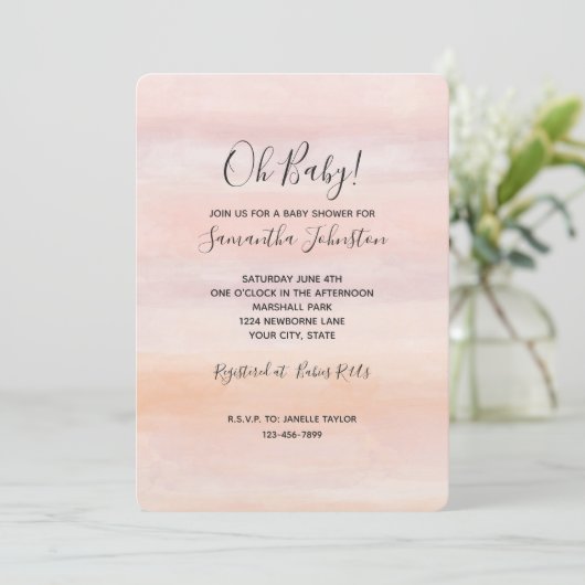 Invitation Baby shower rose pâle Sunrise Peach (Debout devant)