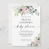 Invitation Baby shower rose pâle vert (Devant)