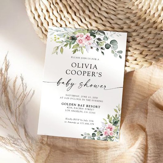 Invitation Baby shower rose pâle vert