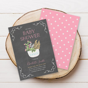 Invitation Baby shower rose Panier