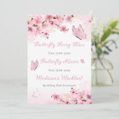 Invitation Baby shower rose papillon (Debout devant)