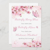 Invitation Baby shower rose papillon (Devant / Derrière)