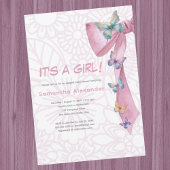 Invitation baby shower rose papillon