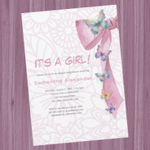Invitation baby shower rose papillon