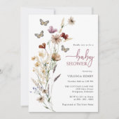 Invitation Baby shower rose papillon (Devant)
