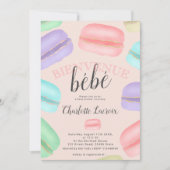 Invitation Baby shower rose parties scintillant de macarons f (Devant)
