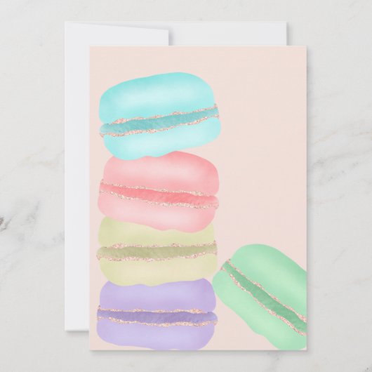Invitation Baby shower rose parties scintillant de macarons f (Dos)