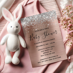 Invitation Baby shower Rose Parties scintillant en argent à h