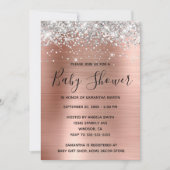 Invitation Baby shower Rose Parties scintillant en argent à h (Devant)