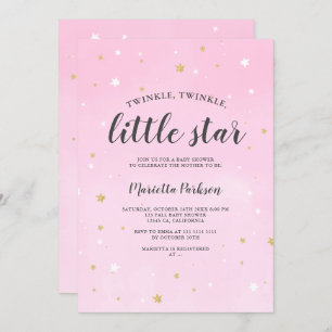 Invitation Baby shower rose parties scintillant or étoile Twi