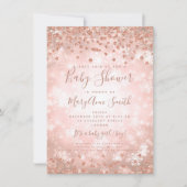 Invitation Baby shower Rose Parties scintillant or Hiver Wond (Devant)