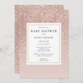 Invitation Baby shower rose Parties scintillant or / Saupoudr (Devant / Derrière)