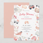 Invitation Baby shower rose pastel (Devant / Derrière)