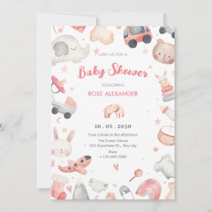 Invitation Baby shower rose pastel