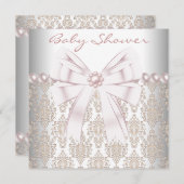 Invitation Baby shower rose Pearl Damask (Devant / Derrière)