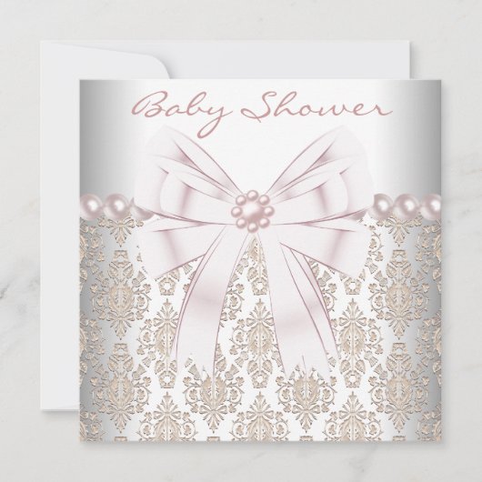 Invitation Baby shower rose Pearl Damask (Devant)