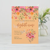 Invitation Baby shower rose pêches fleurs de jardin (Debout devant)