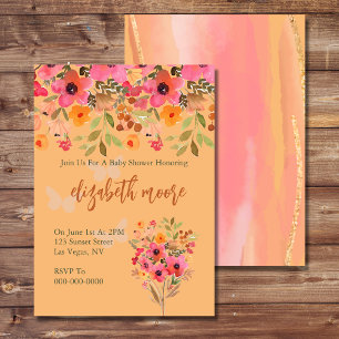 Invitation Baby shower rose pêches fleurs de jardin