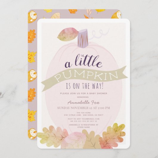 Invitation Baby shower rose petit Citrouille (Devant / Derrière)