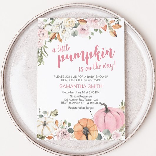 Invitation Baby shower rose petit Citrouille