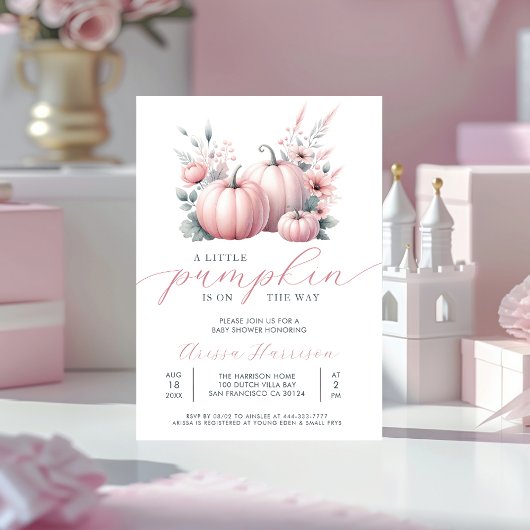 Invitation Baby shower rose petit Citrouille