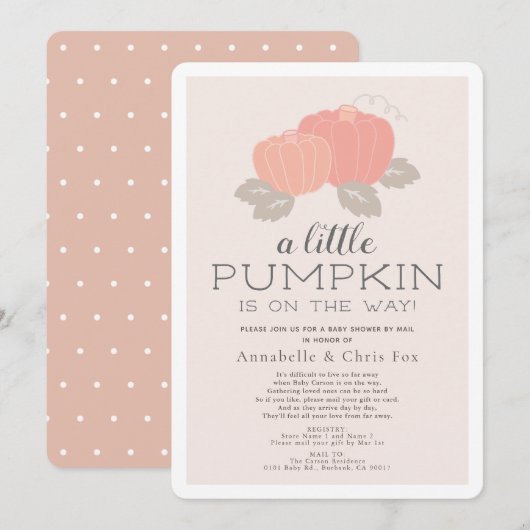 Invitation Baby shower rose petit Citrouille par courrier (Devant / Derrière)