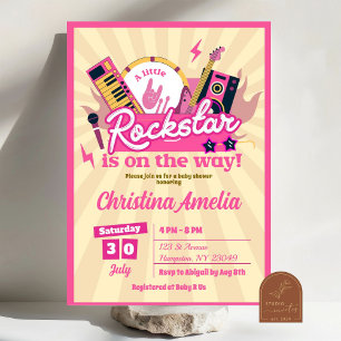 Invitation Baby shower rose petite Rockstar fille