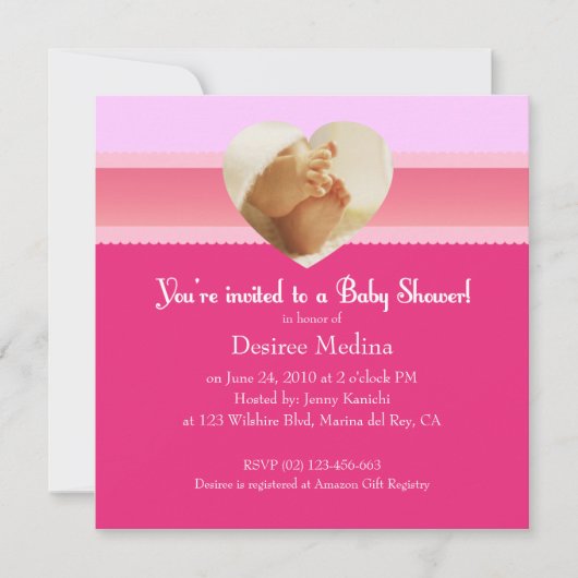Invitation Baby shower rose petits pieds pour bébé fille (Devant)