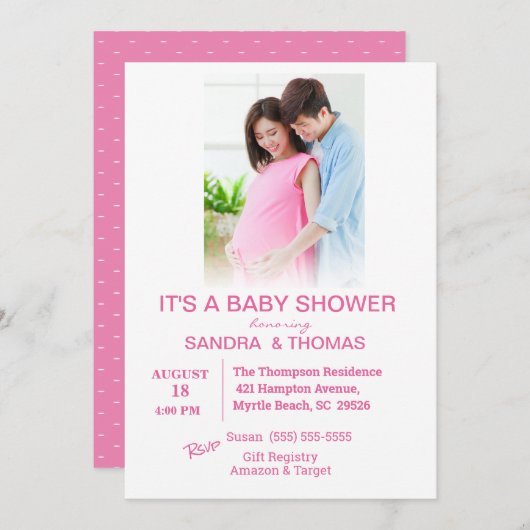 Invitation Baby shower rose photo Couples (Devant / Derrière)