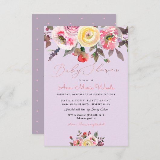 Invitation Baby shower Rose PixDezines Pastel Aquarelle (Devant / Derrière)