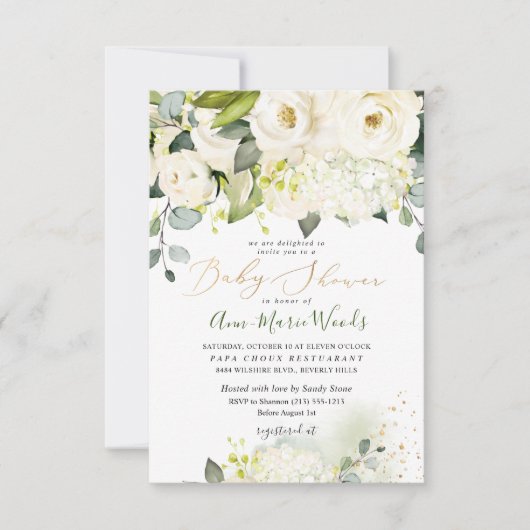 Invitation Baby shower Rose PixDezines Watercolor Alabaster (Devant)