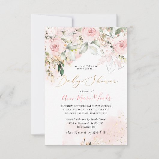 Invitation Baby shower Rose PixDezines Watercolor Blush (Devant)