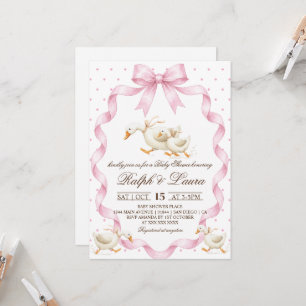 Invitation Baby-Shower Rose Pointillé pour Bébé Canard