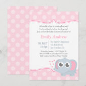 Invitation Baby shower rose Pois Eléphant bébé (Devant / Derrière)