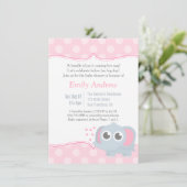 Invitation Baby shower rose Pois Eléphant bébé (Debout devant)