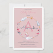 Invitation Baby shower rose pour bébé cygne (Devant)