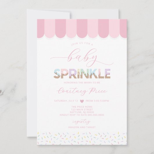 Invitation Baby shower rose pour bébés (Devant)