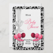 Invitation Baby shower rose pour jumelles (Devant)