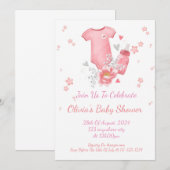 INVITATION BABY SHOWER ROSE POUR LES FILLES (Devant / Derrière)