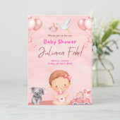 Invitation Baby shower rose pour les filles - mign (Debout devant)