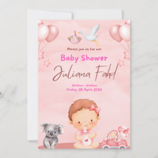 Invitation Baby shower rose pour les filles - mign
