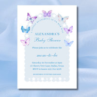 Baby shower rose pourpre bleu papillon bleu