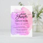 Invitation Baby shower rose pourpre de fille de pêche (Debout devant)