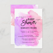 Invitation Baby shower rose pourpre de fille de pêche (Devant / Derrière)