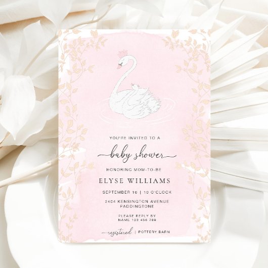 Invitation Baby shower rose princesse de cygne