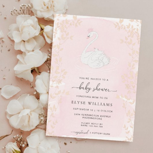 Invitation Baby shower rose princesse de cygne
