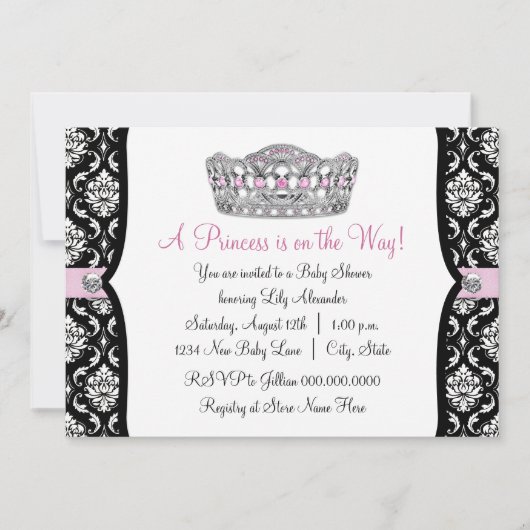 Invitation Baby shower rose princesse rose noir Damas (Devant)