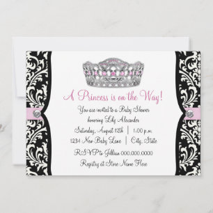 Invitation Baby shower rose princesse rose noir Damas