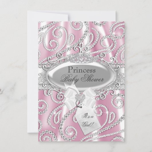 Invitation Baby shower rose princesse Sparkle Diamond Invitat (Devant)